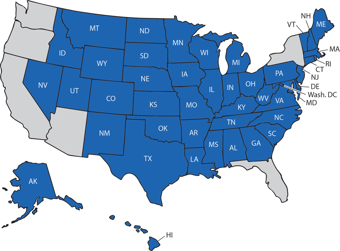 Coverage provided on states highlighted in blue above