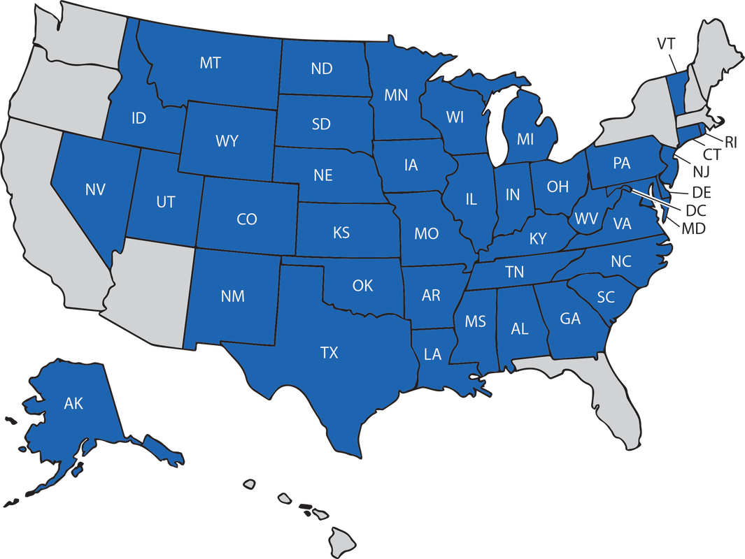 Coverage provided on states highlighted in blue above